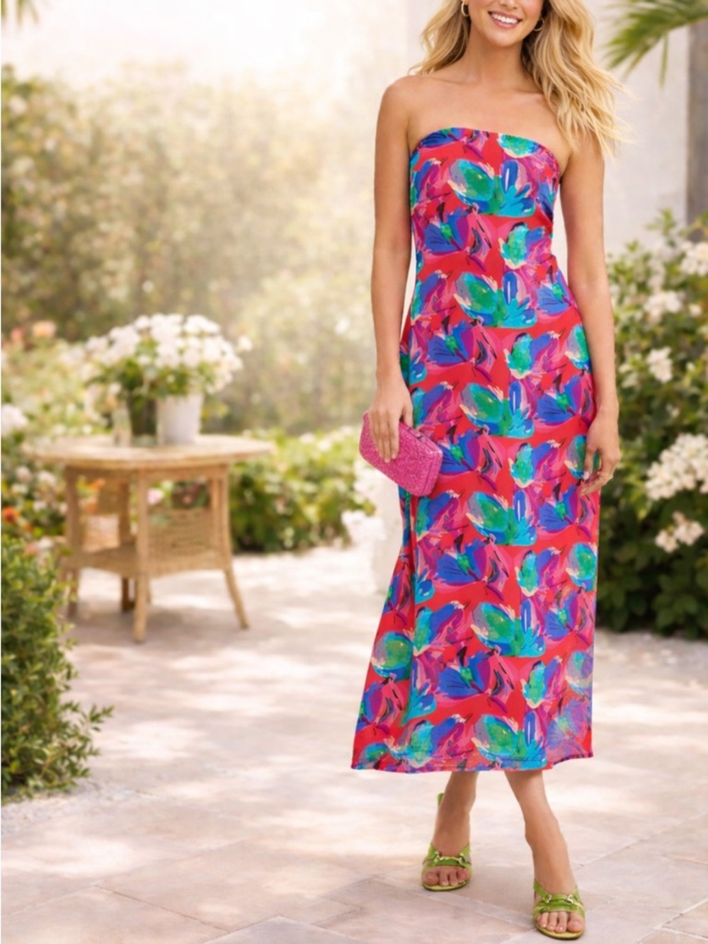 Ollari Multi Printed Column Maxi Dress Size Medium 38321